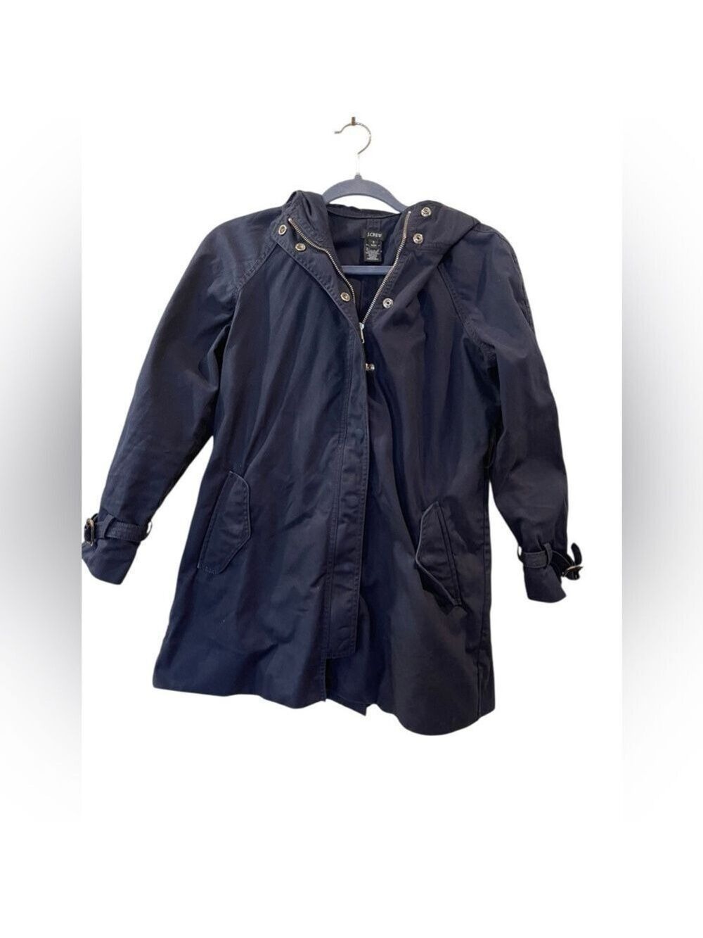 J.CREW Women's Matinee Hooded Navy Blue Trench Coat Petite 2